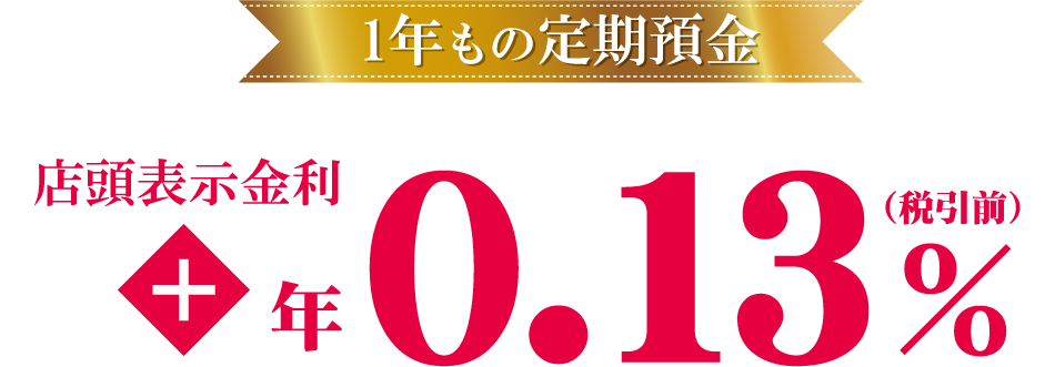 1年もの定期預金　店頭表示金利＋年0.13％（税引前